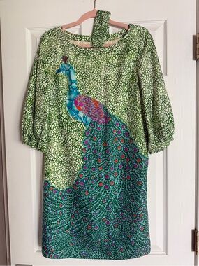Lilly Pulitzer Sandpiper Peacock Dress silk with belt
